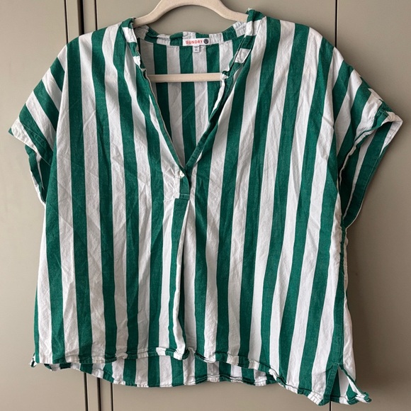 Sundry Green and White Striped crop top Shirt cotton - Picture 1 of 5